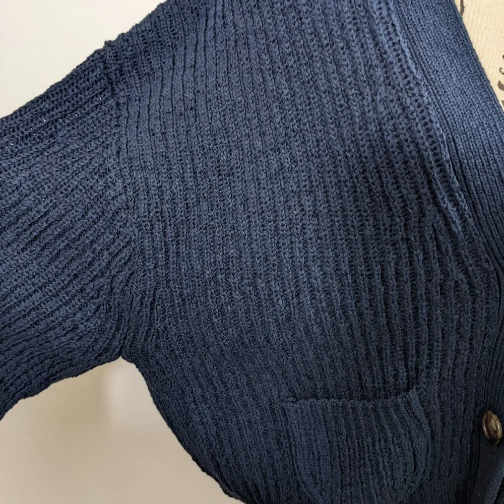 NWT J. Crew Cropped Patch Pocket Beach Cardigan Sweater Navy Size 2XL AY828